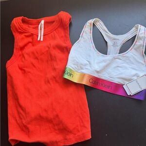 Anthropologie White and Orange Tank Top Set